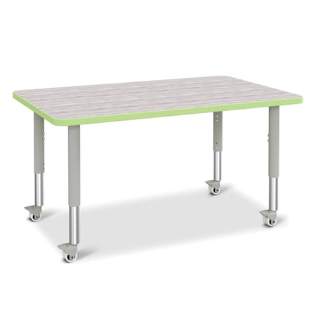 Jonti-Craft Berries Rectangle Activity Table, 30 in. x 48 in., Mobile, Driftwood Gray/Key Lime/Gray 6473JCM451